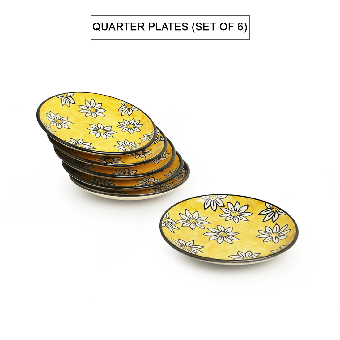 'Californian Sunflowers' Hand-Painted Ceramic Side/Quarter Plates (Set Of 6, 17.8 cm)