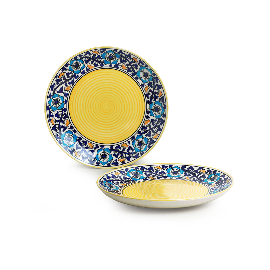 'Badamwari Bagheecha' Hand-Painted Ceramic Dinner Plates (Set of 2, Microwave Safe)