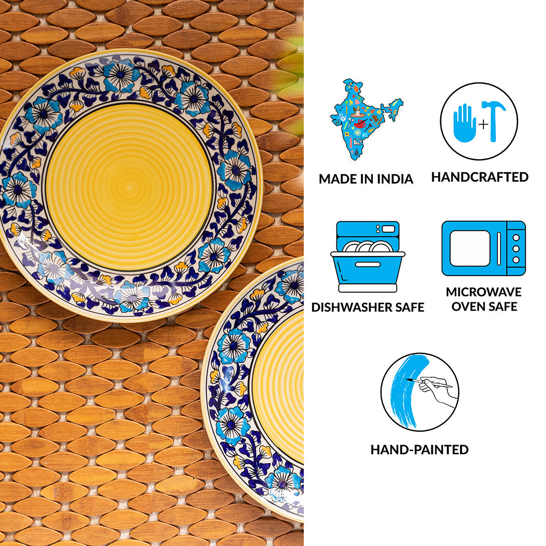 'Badamwari Bagheecha' Hand-Painted Ceramic Dinner Plates (Set of 2, Microwave Safe)