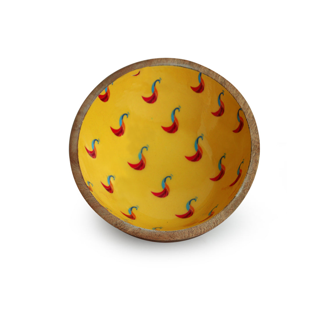 'Peacocks' Handenamelled Serving Salad Bowl (19.8 cm, 700 ml, Mango Wood, Handcrafted)