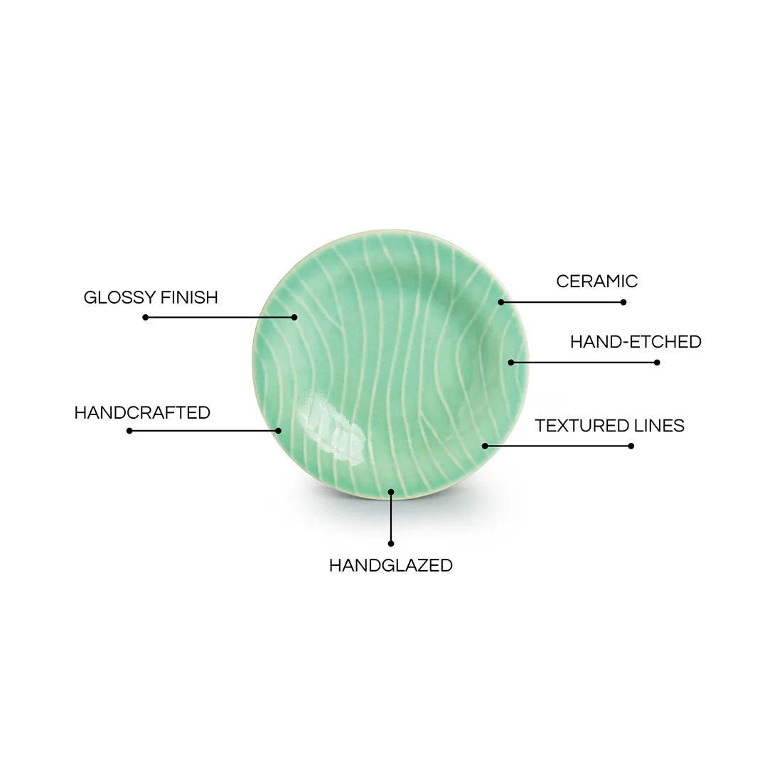'Caribbean Green' Hand Glazed Ceramic Pasta Bowls/Plates (Microwave Safe, Hand-Etched)