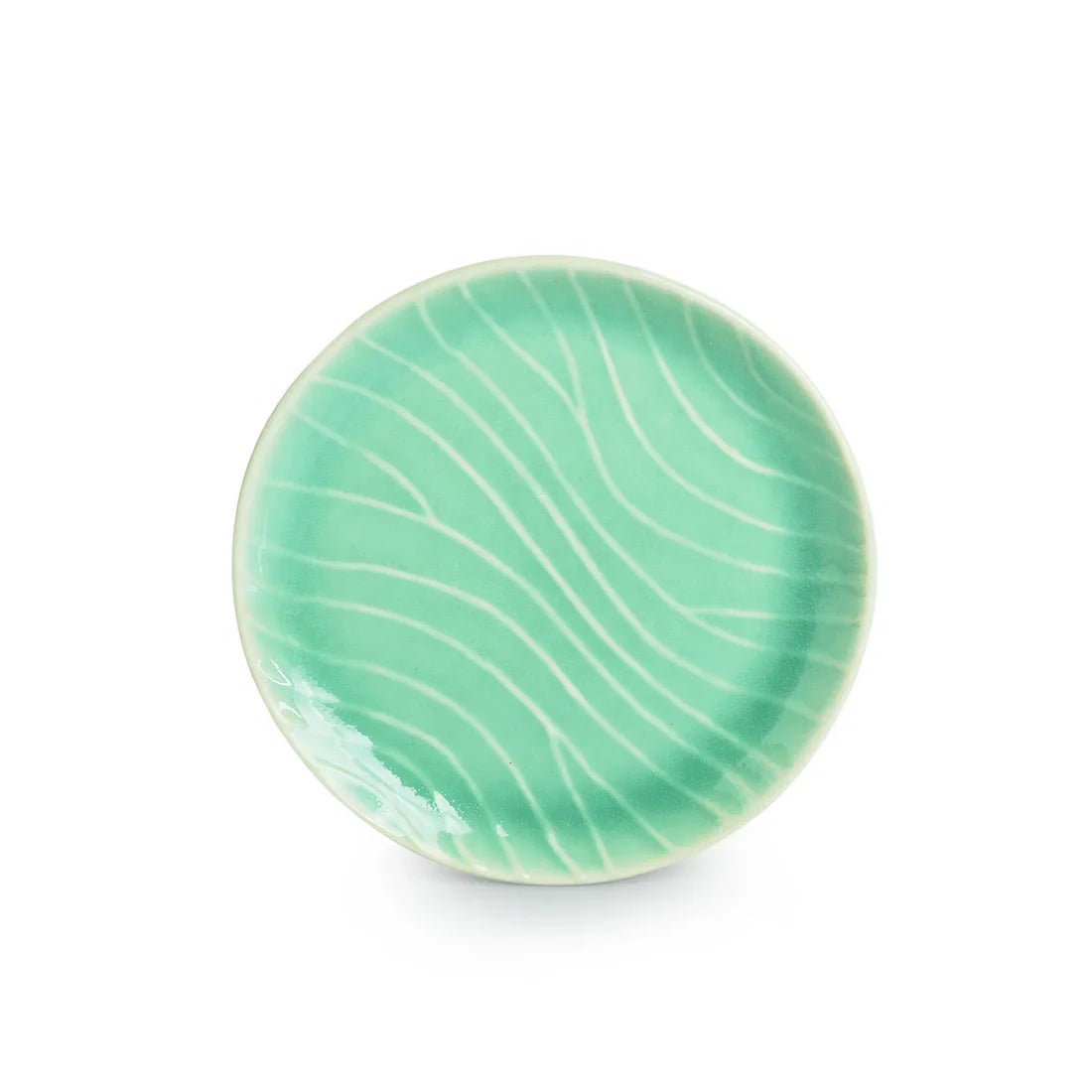 'Carribean Green' Hand Glazed Ceramic Side/Quarter Plates (Set of 2, Microwave Safe, Hand-Etched)