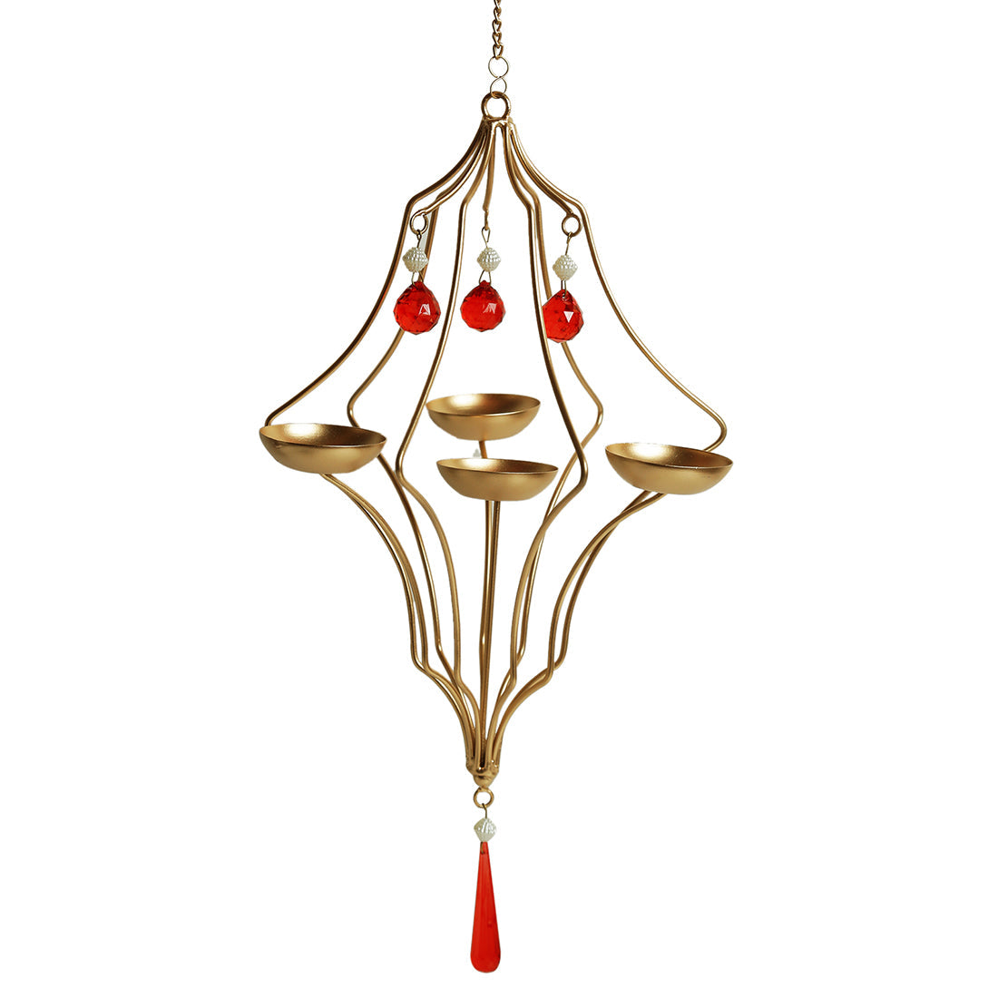 Golden Abstract' Hanging Tea-Light Holder In Iron