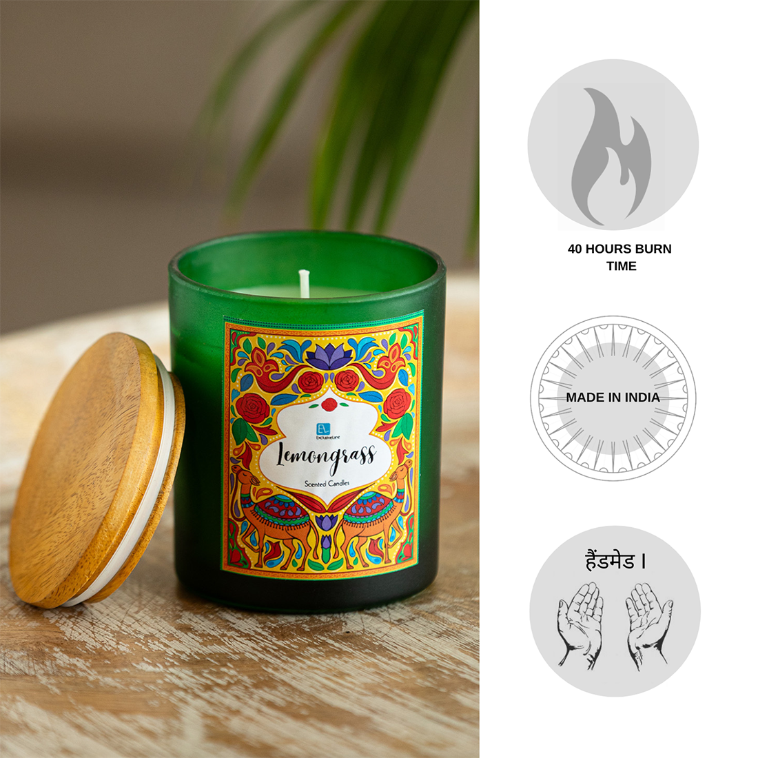 Lemongrass' Handmade Wax Jar Scented Candle (40 Hours Burn Time, Soy Blend, Reusable Jar)