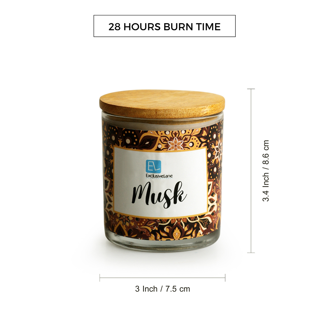 Musk' Handmade Wax Jar Scented Candle (28 Hours Burn Time, Soy Blend, Reusable Jar)