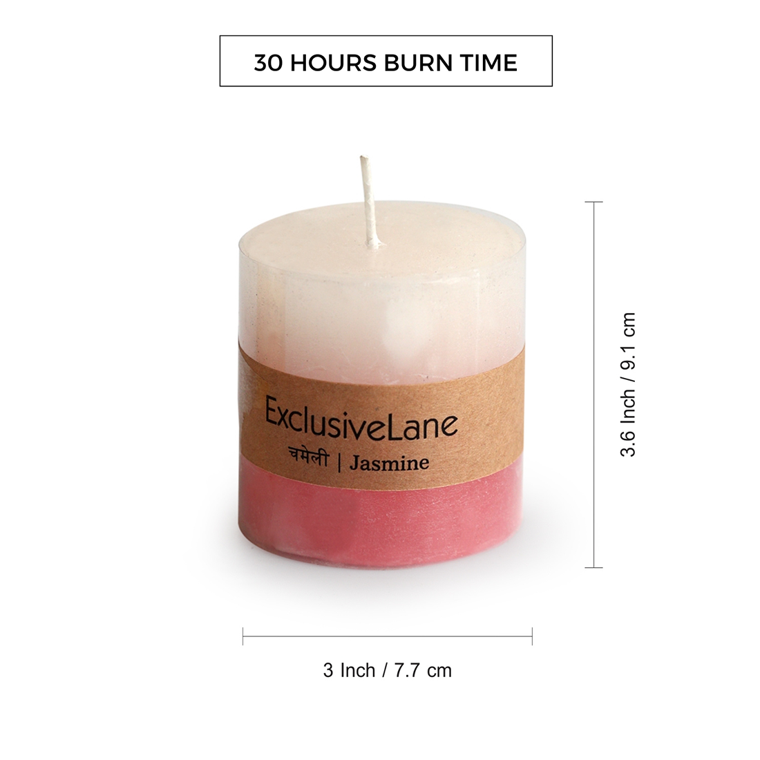Jasmine' Handmade Wax Pillar Scented Candle (30 Hours Burn Time, Soy Blend, 320 grams)