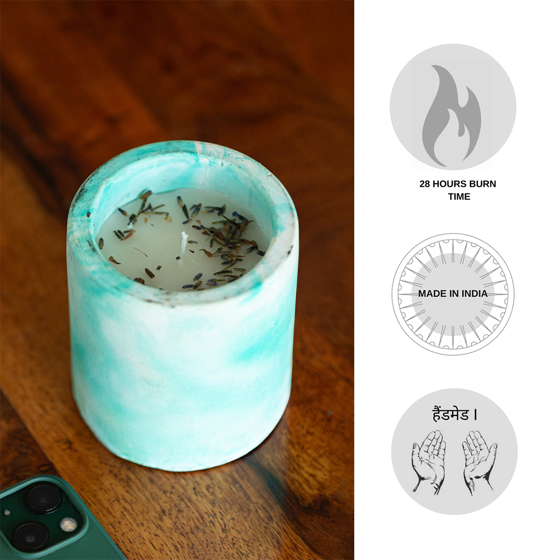 Lavender' Handmade Wax Concrete Jar Scented Candle (28 Hours Burn Time, Soy Blend)