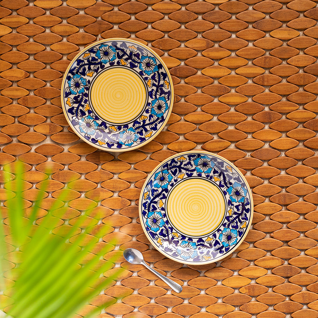 'Badamwari Bagheecha' Hand-Painted Ceramic Side/Quarter Plates (Set of 2, Microwave Safe)