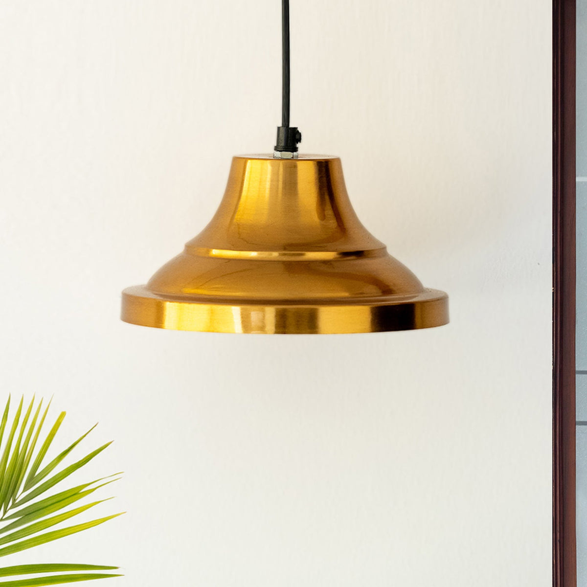 'Modern Gold Pedestal' Handcrafted Hanging Pendant Lamp Shade In Iron (20.3 cm, Conical, Golden)