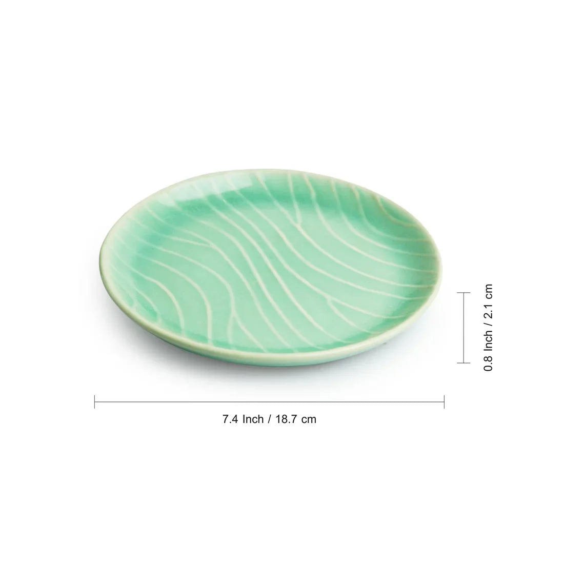 'Carribean Green' Hand Glazed Ceramic Side/Quarter Plates (Set of 6, Microwave Safe, Hand-Etched)