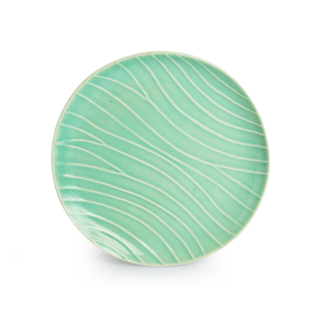 'Caribbean Green' Hand Glazed Ceramic Dinner Plates (Set of 2, Microwave Safe, Hand-Etched)