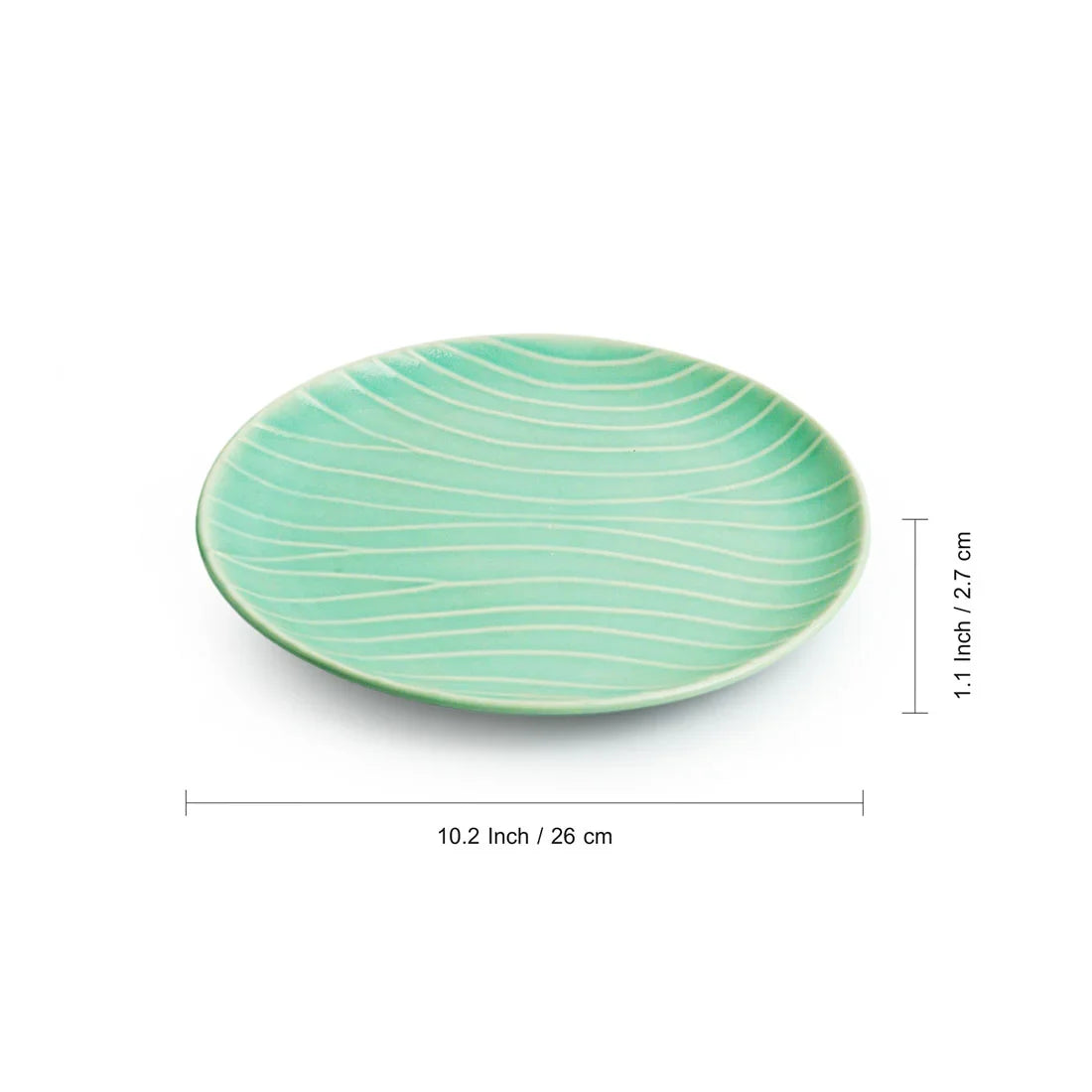 'Caribbean Green' Hand Glazed Ceramic Dinner Plates (Set of 2, Microwave Safe, Hand-Etched)
