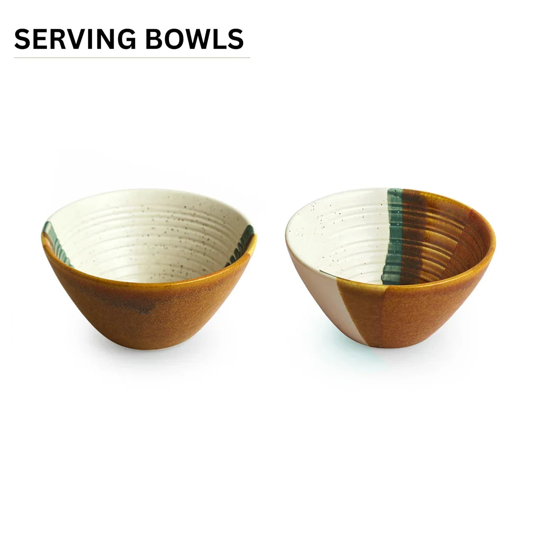 'Zen Garden' Hand Glazed Ceramic Serving Bowls (Set of 2, 300 ml, Microwave Safe)