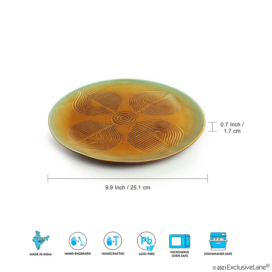 'Peacock Boulevard' Hand-Engraved Ceramic Dinner Plates (Set of 2, Microwave Safe)