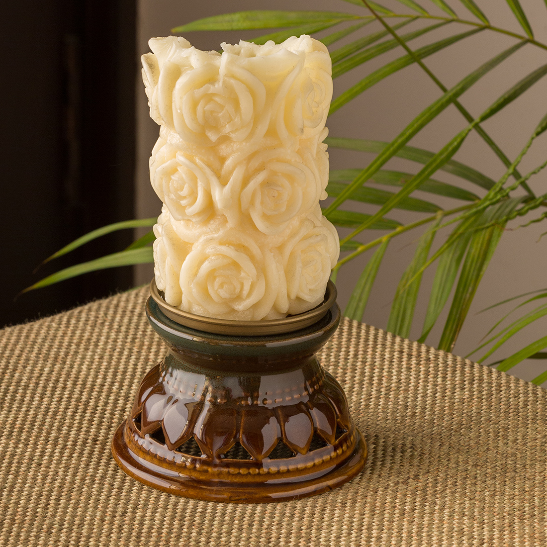 'Amber & Teal' Studio Pottery Candle Holder In Ceramic